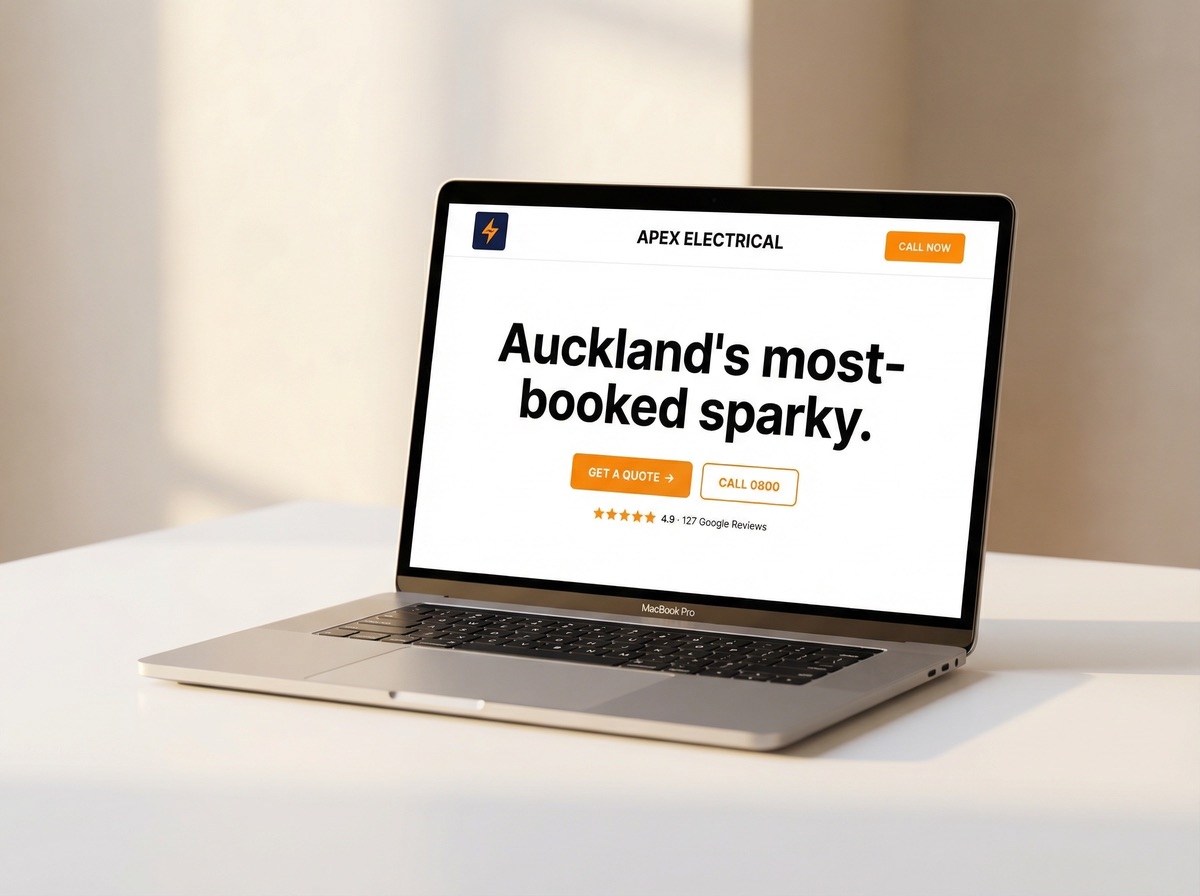 A modern TradieBack-built website on a laptop